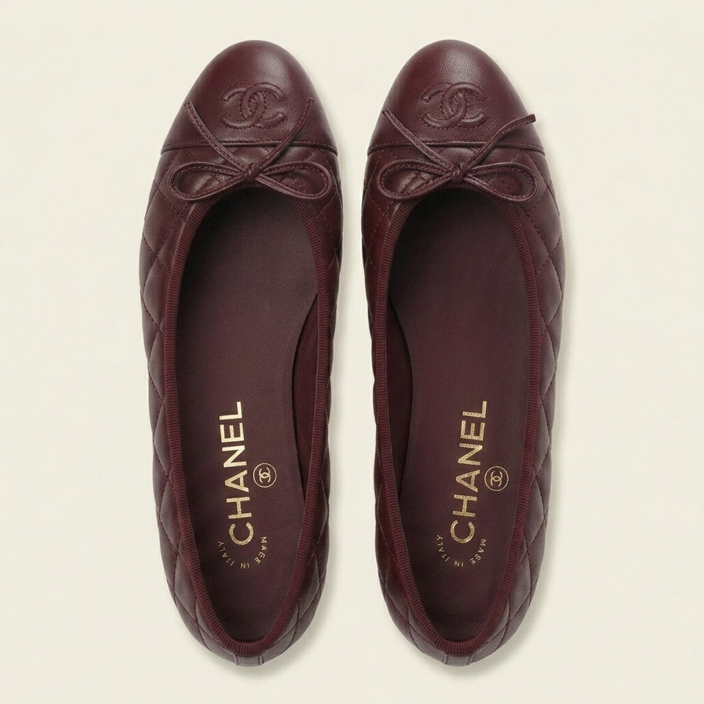 CN Quilted Ballet Flats Dark Red