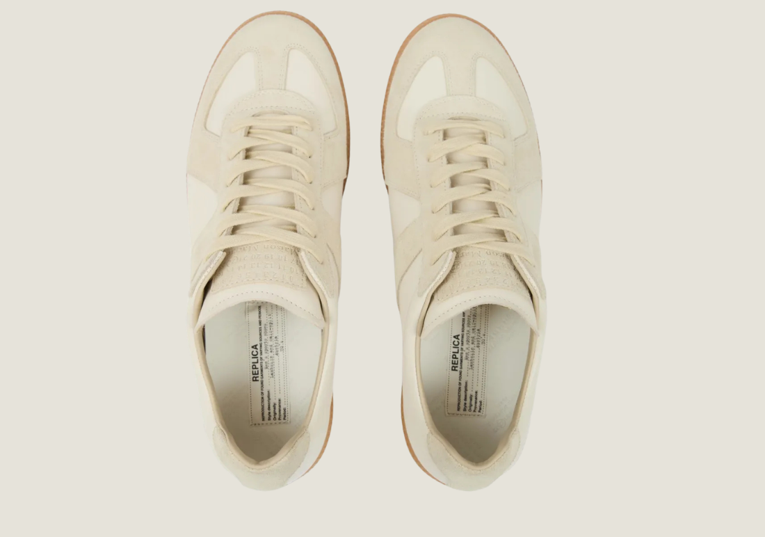 MM Beige in nappa leather and suede with a honey sole.