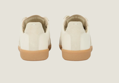 MM Beige in nappa leather and suede with a honey sole.