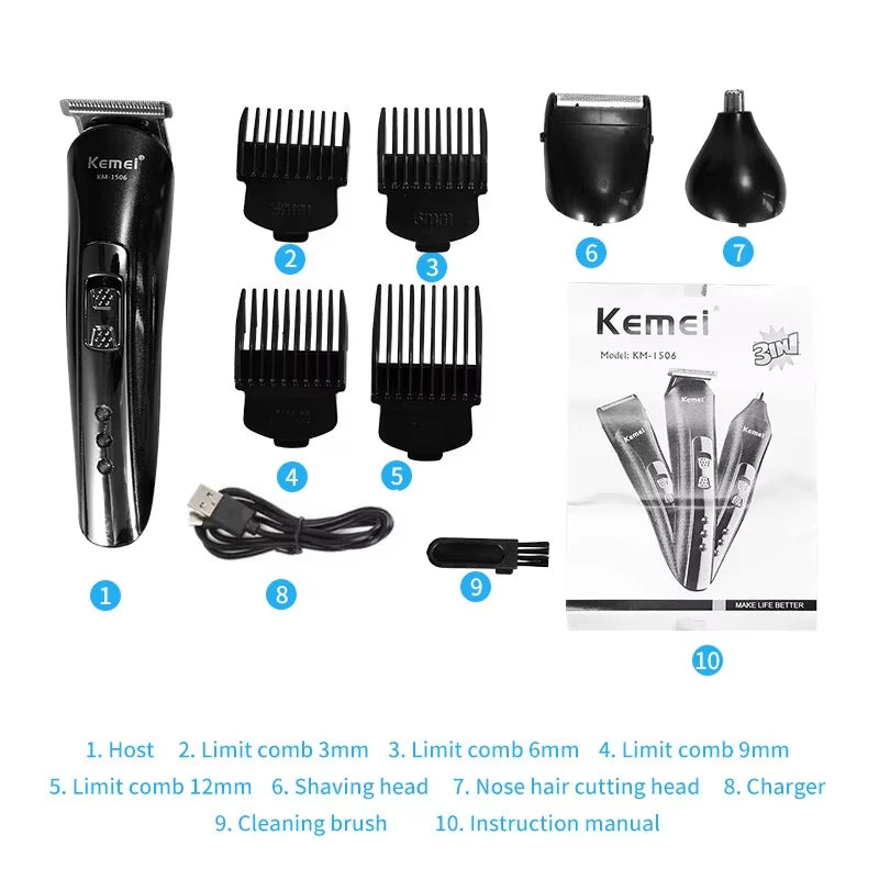 3 in 1 Electric Hair Clipper USB Charging Shaver